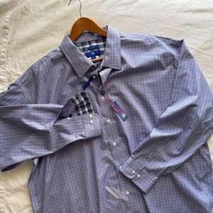 NWT Egara Mens 3X Dress Shirt Purple Blue Check Non-Iron 2-Ply Cotton Coastal
